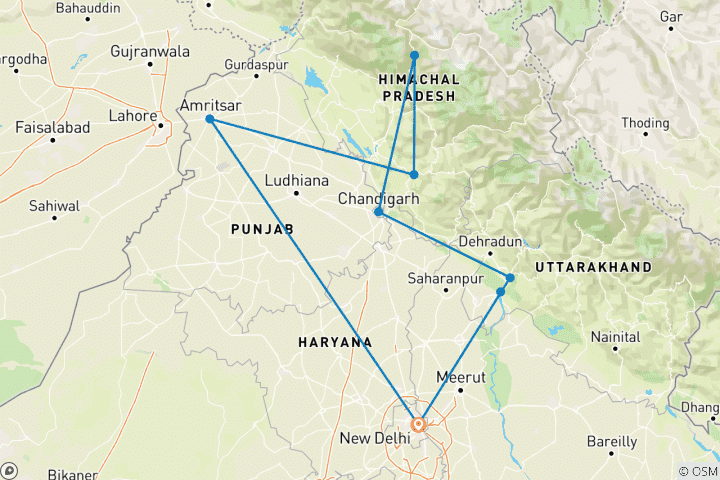 Map of Customized North India Family Holiday, Daily Depart & Private Car