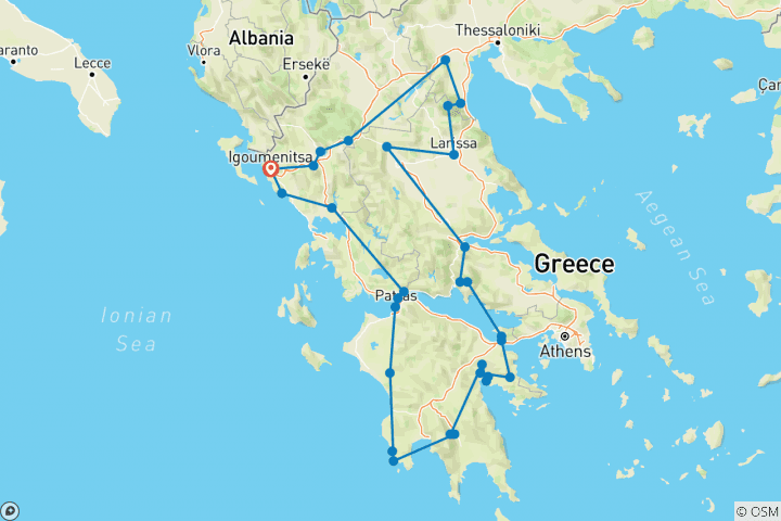 Map of Stunning tour in Greece: UNESCO sites and other top destinations on a 19-days tour from Igoumenitsa