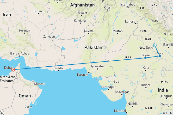 Mapa de Viaje transformador a la India con viaje gratis a Dubái