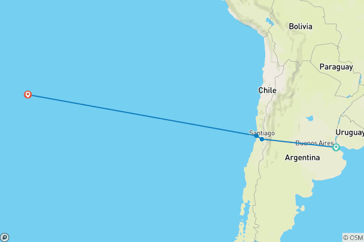 Mapa de 10 días Descubre lo mejor de Buenos Aires, Santiago de Chile e isla de Pascua