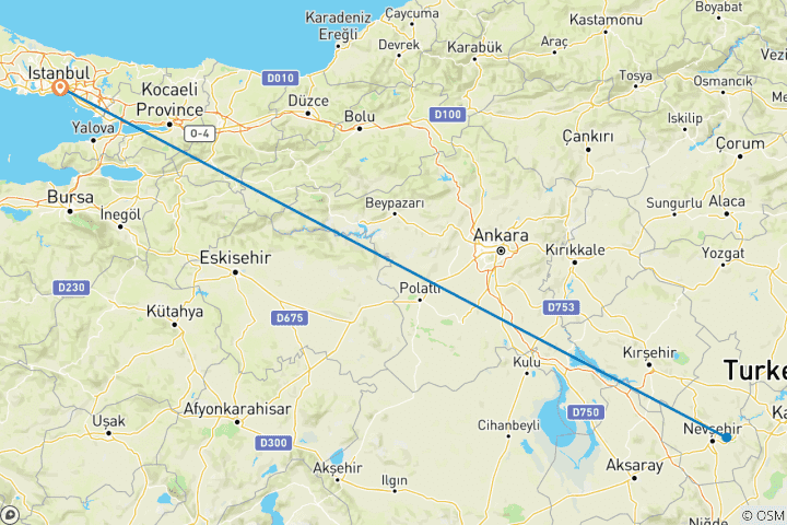 Carte du circuit Le meilleur d'Istanbul et de la Cappadoce en 5 jours avec vols et hébergement de luxe