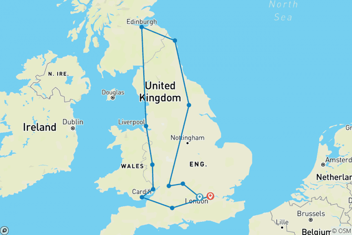 Carte du circuit Le meilleur de la Grande- Bretagne - 10 jours/9 nuits (12 destinations)