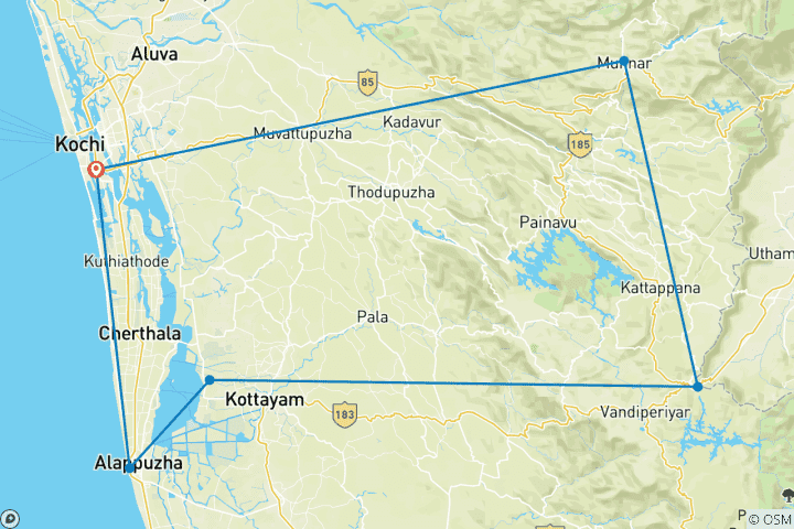 Karte von Kerala: Tee- und Gewürzplantagen & Backwaters