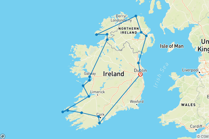 Kaart van Parels van Ierland - 14 dagen, 13 nachten