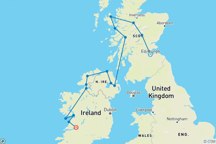 Karte von Rundreise Schottland & Irland (11Tage/10 Nächte)