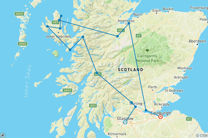 Map of Scottish Clans & Castles - 10 Days/9 Nights