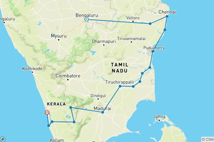 Carte du circuit Circuit culturel de Bangalore à Cochin