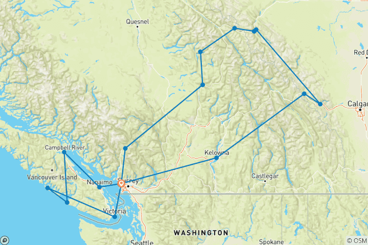 Map of Western Canada & Vancouver Island Premium Tour