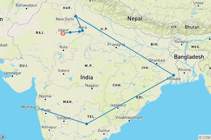 Kaart van Grootse monumenten & keizerlijke steden in India