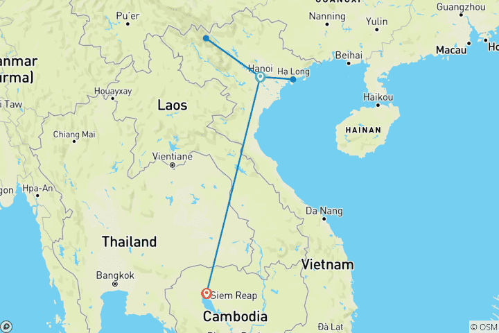 Carte du circuit Vietnam et Cambodge - De la baie d'Halong à Siem Reap - 09 jours