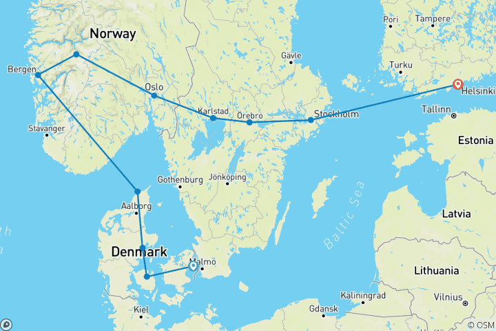 Carte du circuit De Copenhague à Helsinki