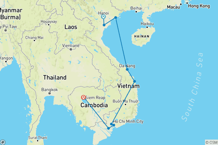 Mapa de Vietnam y Camboya esenciales - 13 días