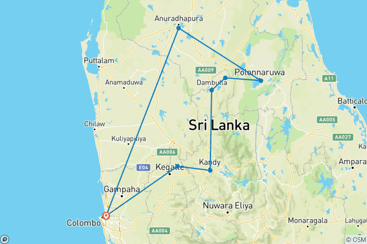 Map of Sri Lanka In 4 Days