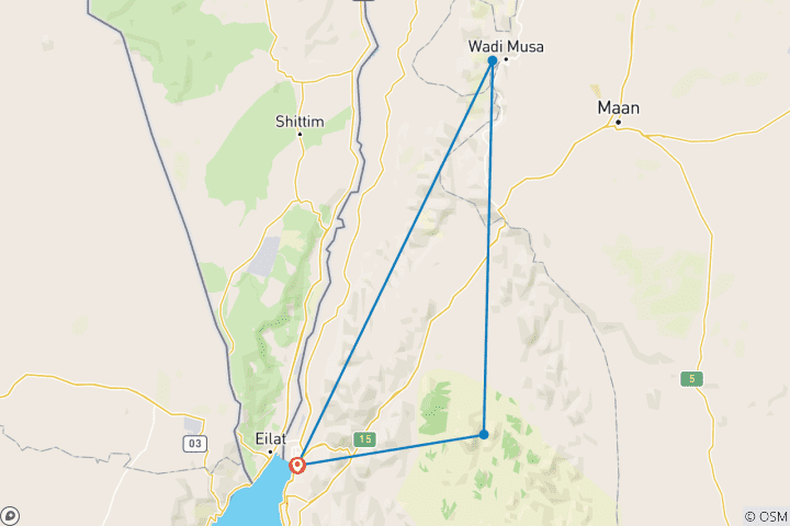 Map of Wadi Rum and Petra Shore Excursion 2 Day 1 Night  (AX-JHT-006)