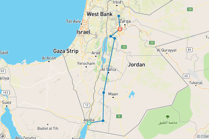 Kaart van Het beste van Jordanië 4 dagen 3 nachten van Aqaba naar Amman (AQ-JHT-010)