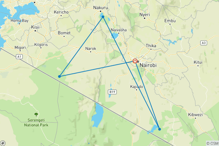 Map of 7 Day Kenya Classic Small Group Safari in 4X4 Jeep