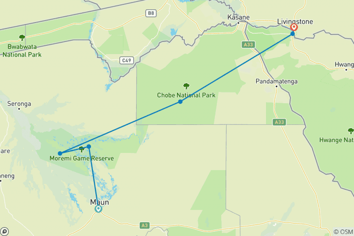 Carte du circuit 13 jours de rêve africain