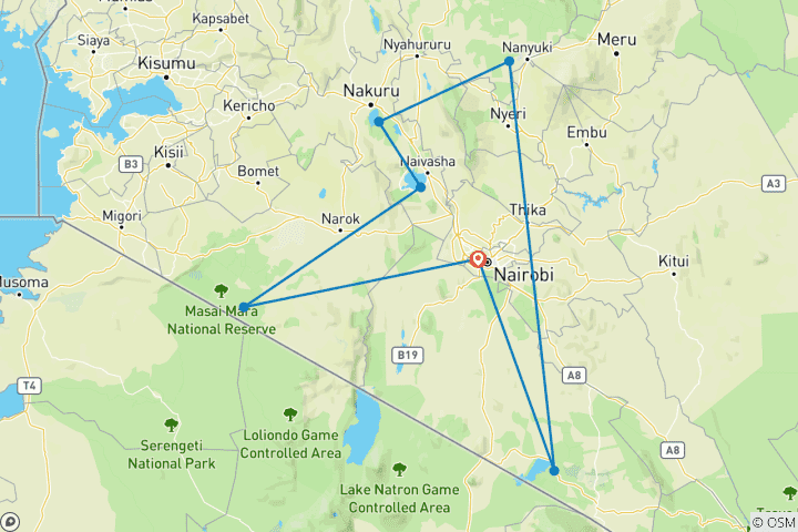 Kaart van 10 Daagse Ultieme Kenia Migratie Lodge Safari - Wildebeest migratie & Big Five