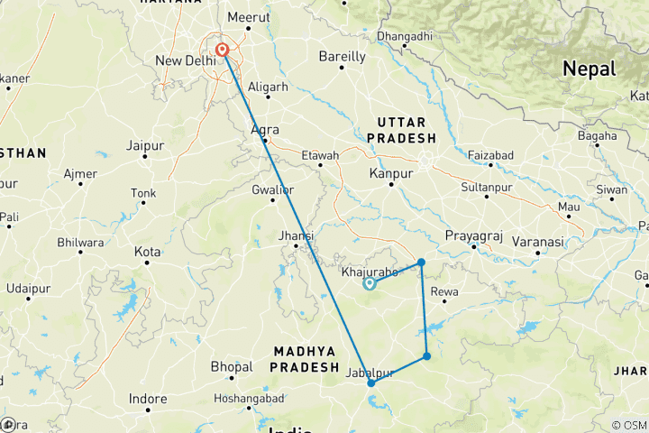 Map of 10-Day Wildlife Safaris And Cultural Experiences In Central India