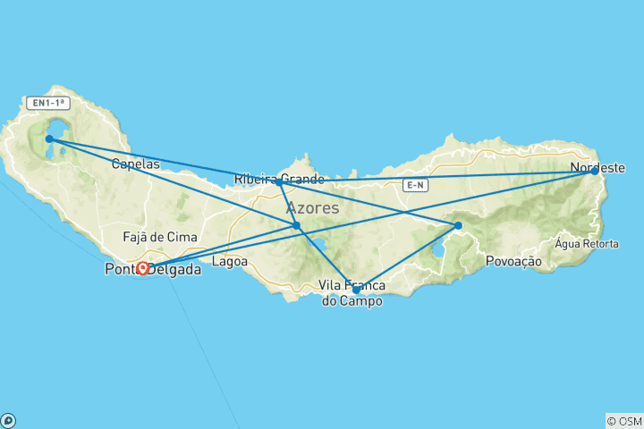 Carte du circuit Le meilleur des Açores : 7 jours à São Miguel