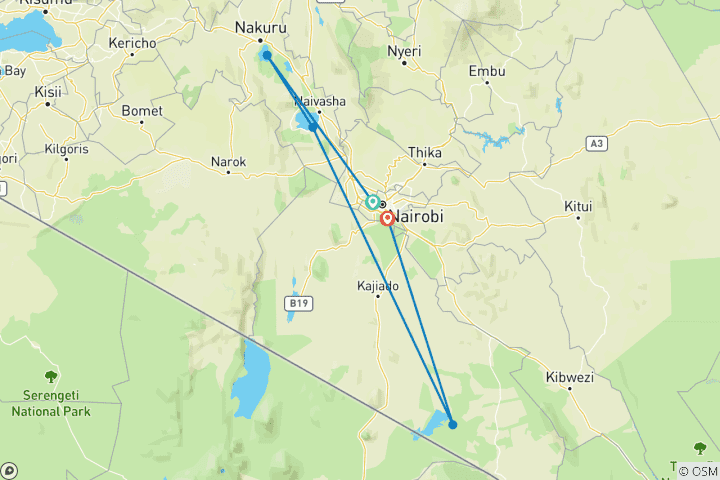 Map of 6 Days Nairobi, Nakuru, Naivasha & Amboseli Grp Joining