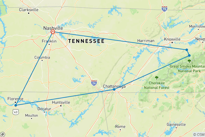 Map of CMA Festival, Dollywood & Muscle Shoals