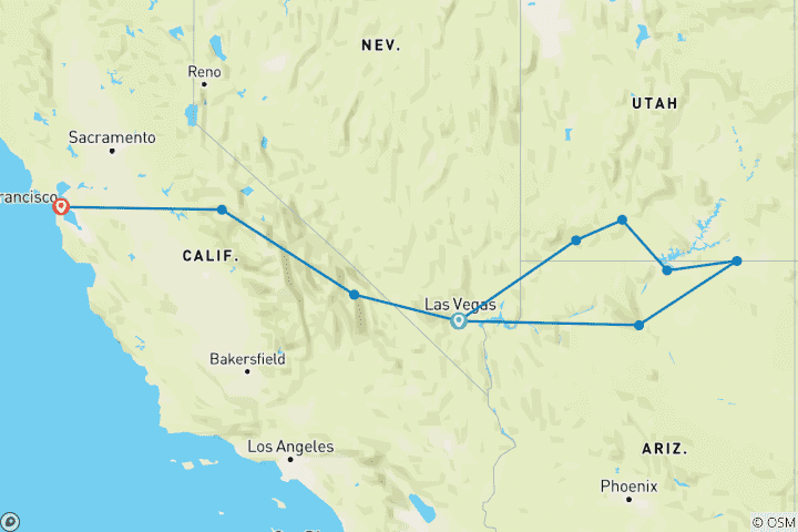 Map of Western National Parks 7 Day Explorer Camping