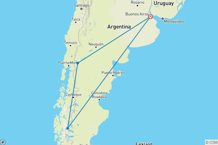Map of Buenos aires + Bariloche  in 7 Days