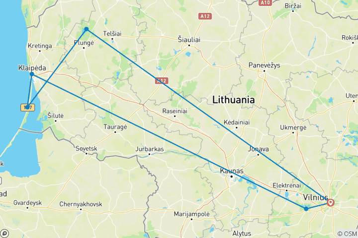 Mapa de Encantador circuito a Lituania en 6 días