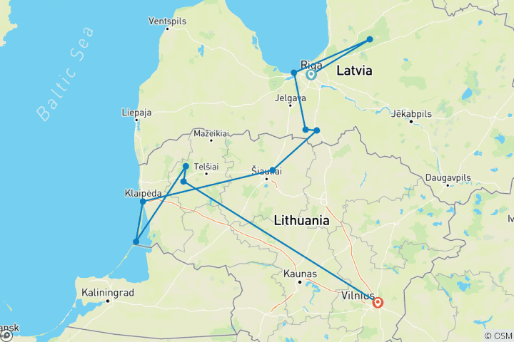 Map of Discovery of Unspoiled Wonders of Latvia and Lithuania in 14 days Trip