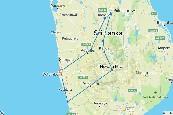 Carte du circuit Itinéraire de 8 jours au Sri Lanka