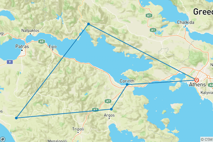 Mapa de Grecia en el punto de mira - 4 días