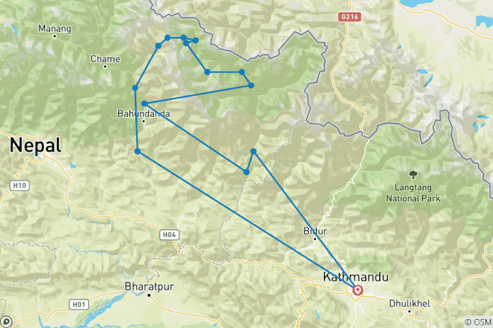 Map of Manaslu Circuit Trek