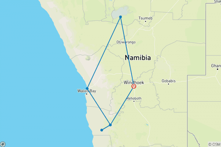 Map of Highlights of Namibia (11 Days)