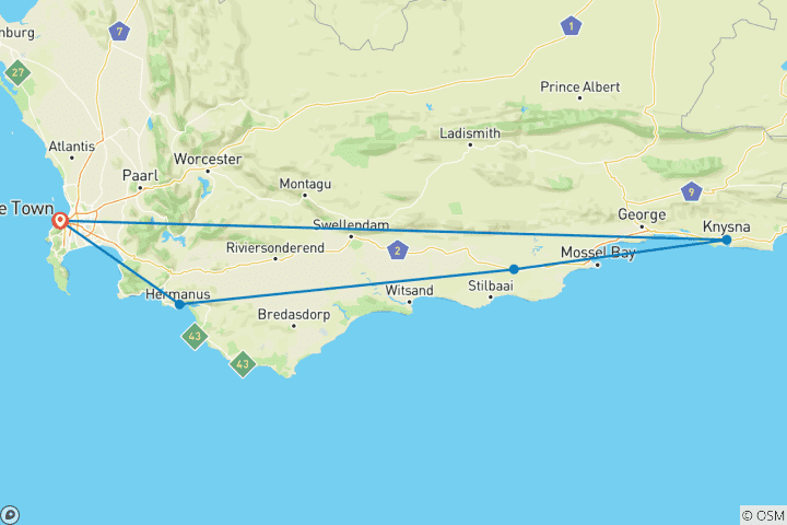 Map of Wonders of the Western Cape (10 Days)