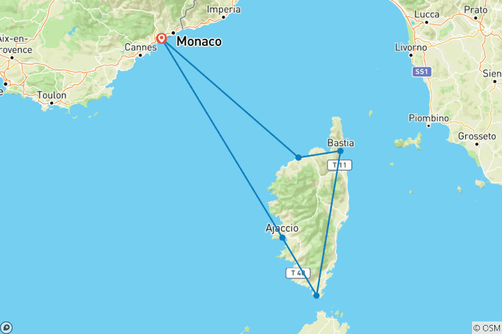 Mapa de Crucero de senderismo - Córcega revela sus tesoros ocultos (paquete puerto a puerto)