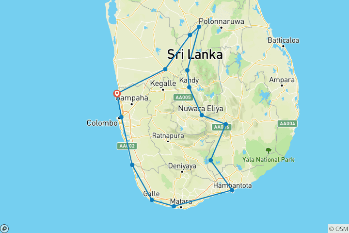 Kaart van Luxueuze reis door Sri Lanka