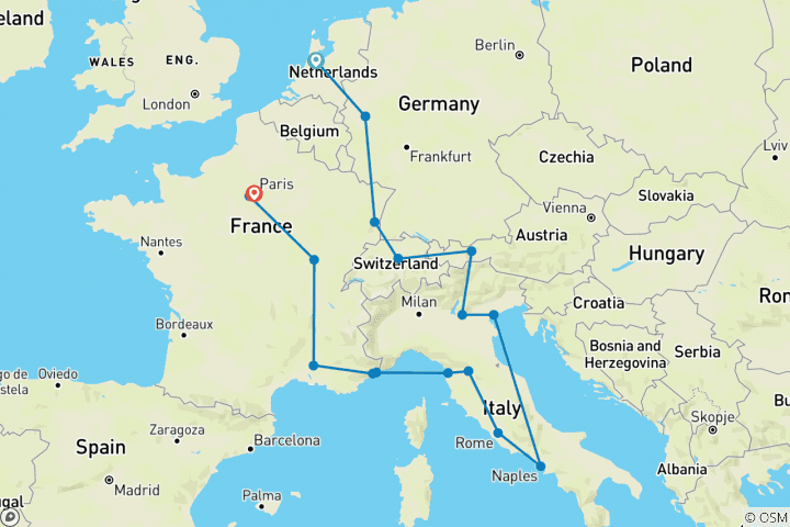 Map of European Cavalcade (End Paris, 18 Days)