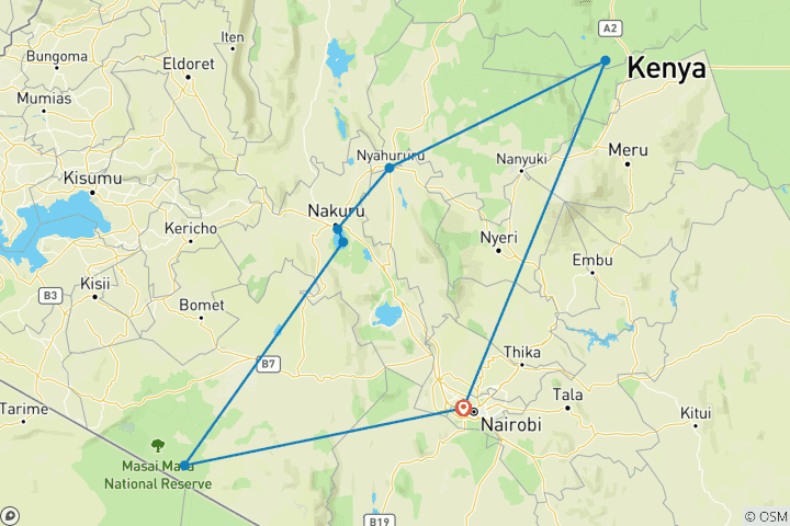 Kaart van Van Samburu naar de Mara: 8-daags kampeeravontuur in Kenia.