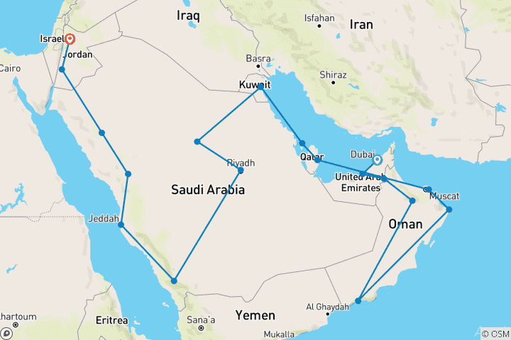 Map of Arabia Group Overland Tour