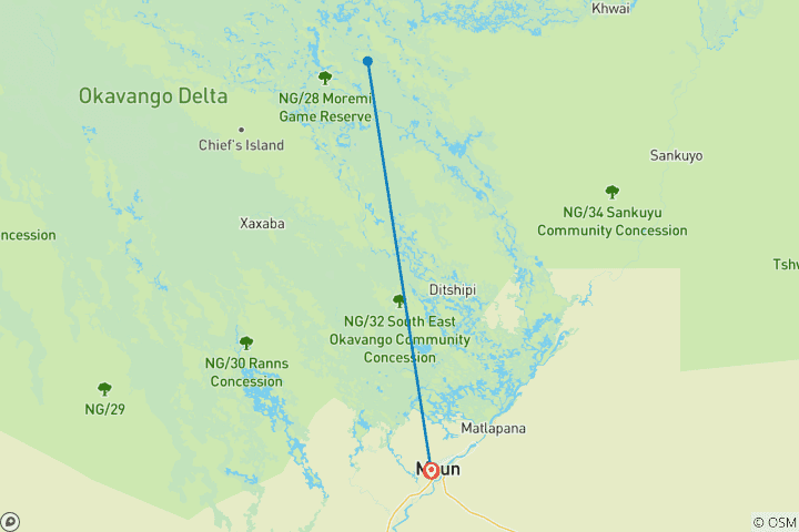 Map of 3-Day Okavango Delta & Boteti River Tented Safari