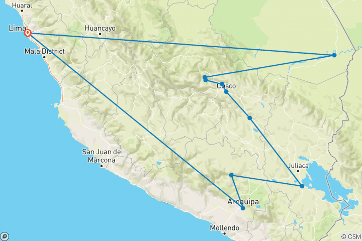 Map of Peru Uncovered (Inca Trail Trek, 14 Days)