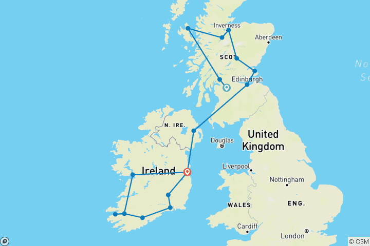 Map of Scottish & Irish Gold - 15 Days/14 Nights