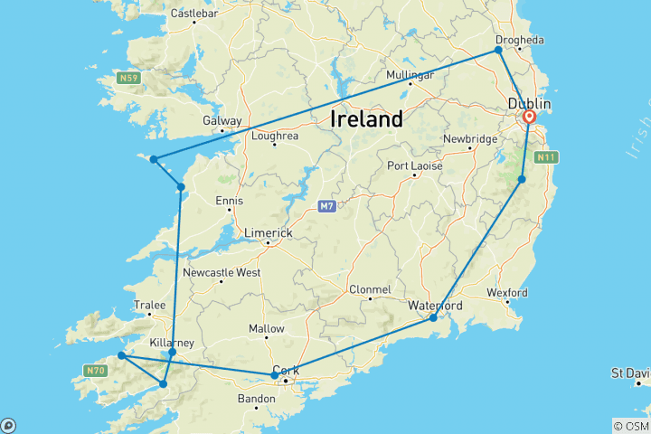 Carte du circuit Irish Spirit - 9 jours/8 nuits