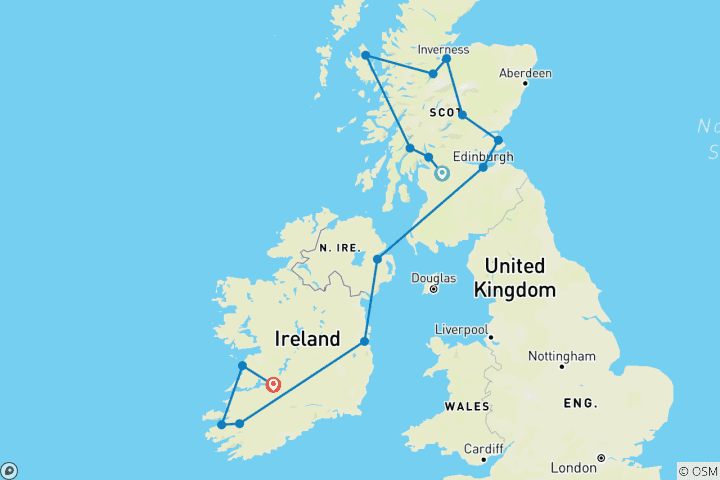 Map of Scottish & Irish Dream - 13 Days/12 Nights