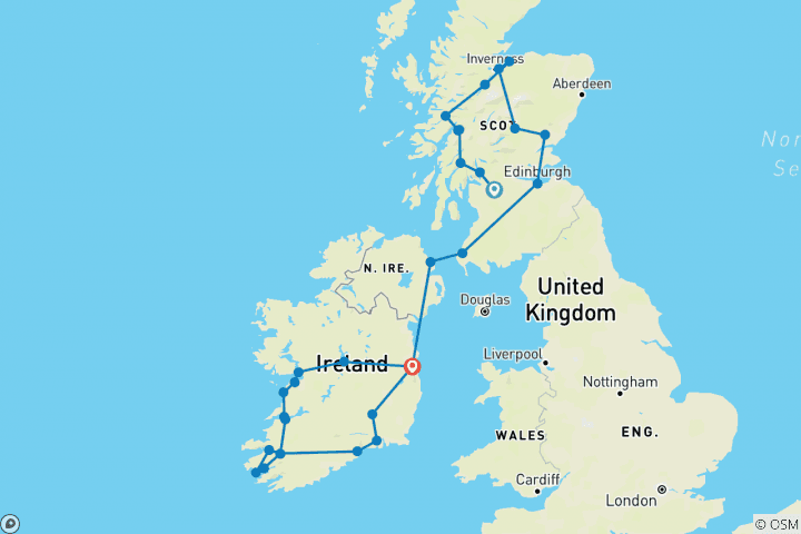 Map of Scottish & Irish Gold - 16 Days/15 Nights