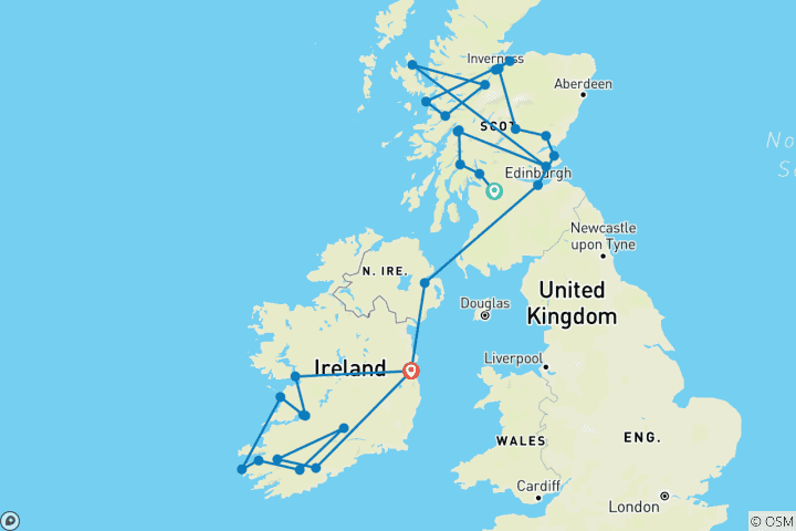 Map of Scottish & Irish Dream - 14 Days/13 Nights