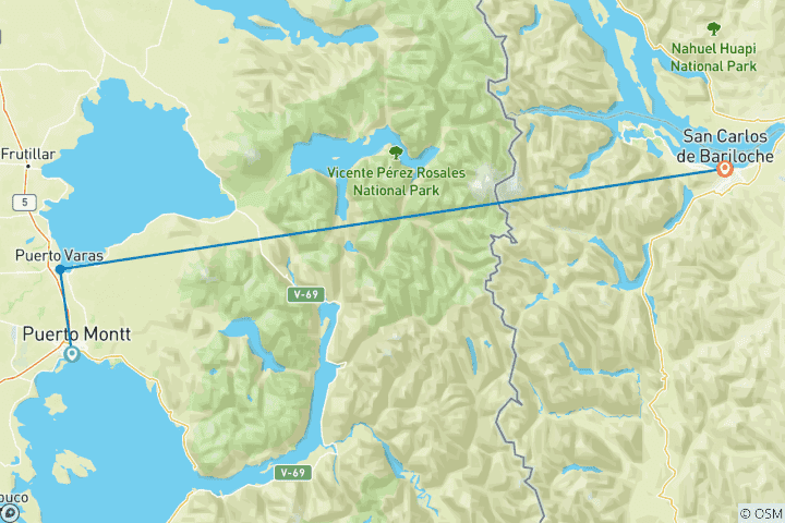 Map of 6 Days Unique Patagonia Lakes & Mountains Region in Chile and Argentina