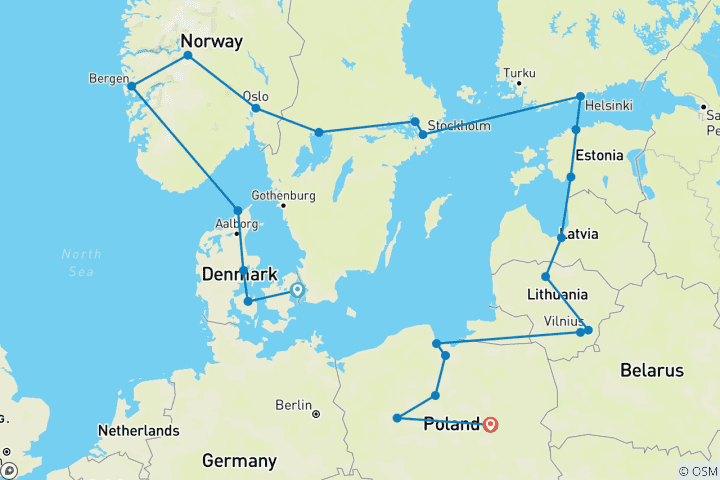 Carte du circuit Le meilleur de la Scandinavie et des pays baltes