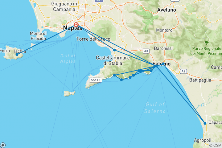 Carte du circuit Grand tour de la Campanie, de Naples à Amalfi